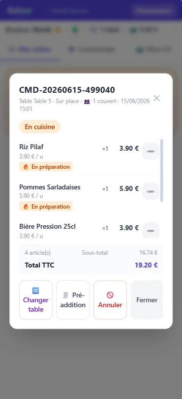 Portail Serveur Caizon, détail commande