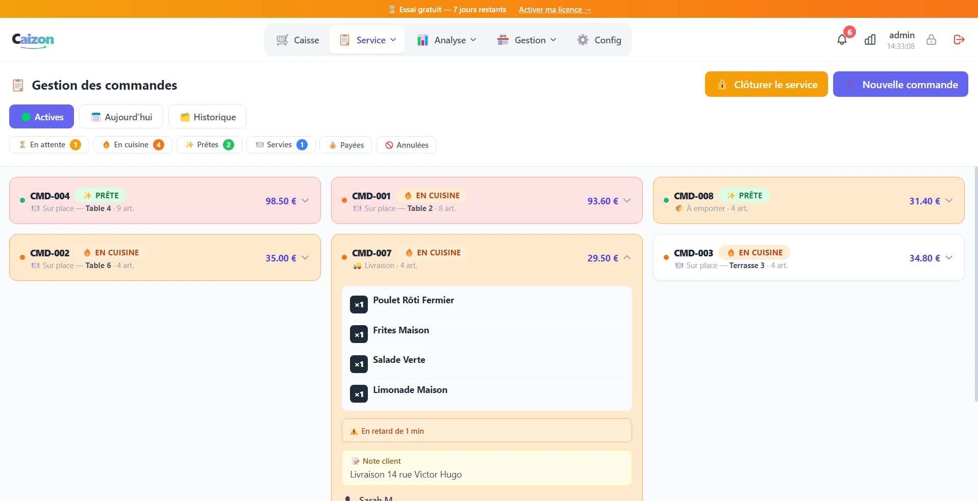 Gestion des commandes Caizon