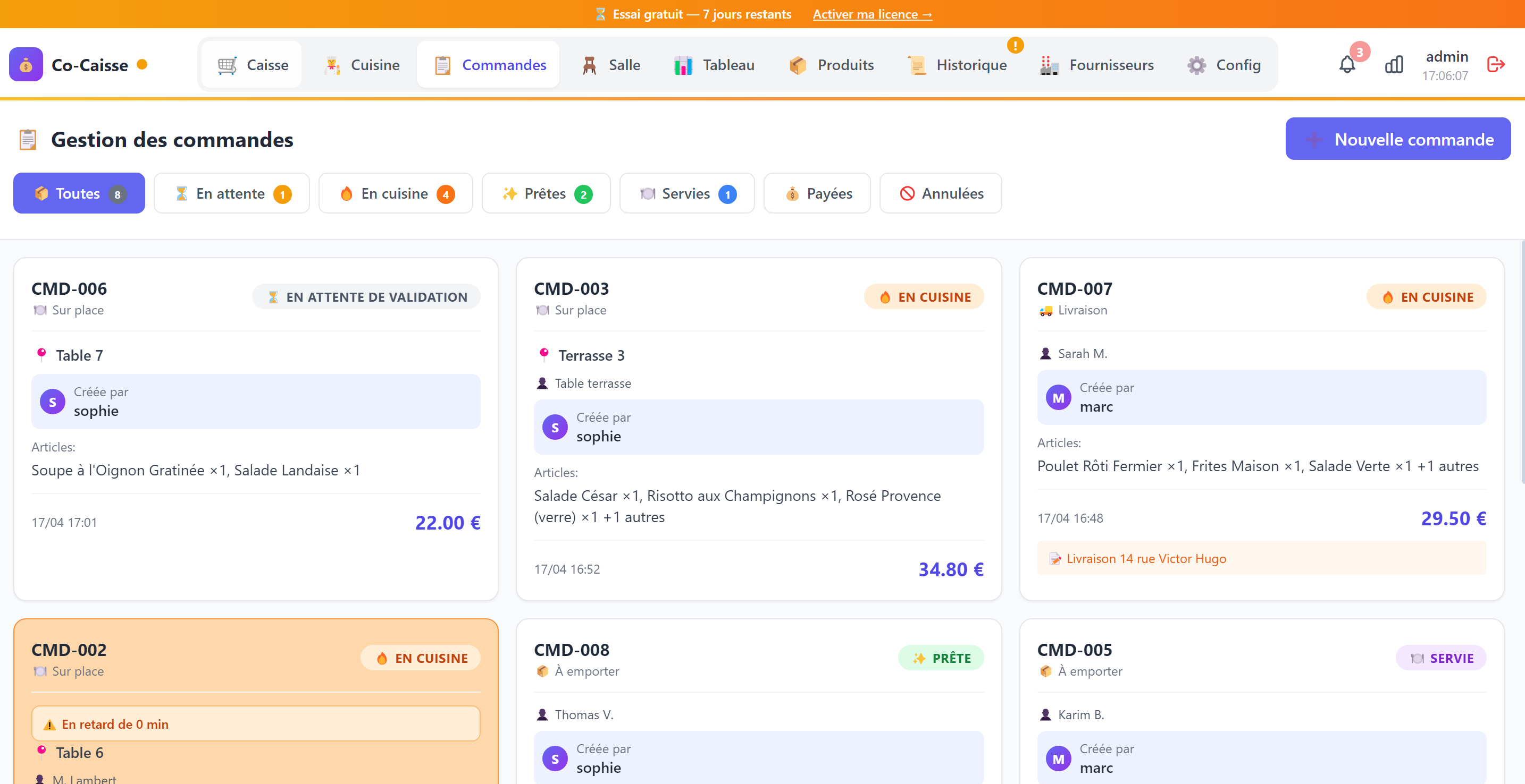 Gestion commandes Caizon