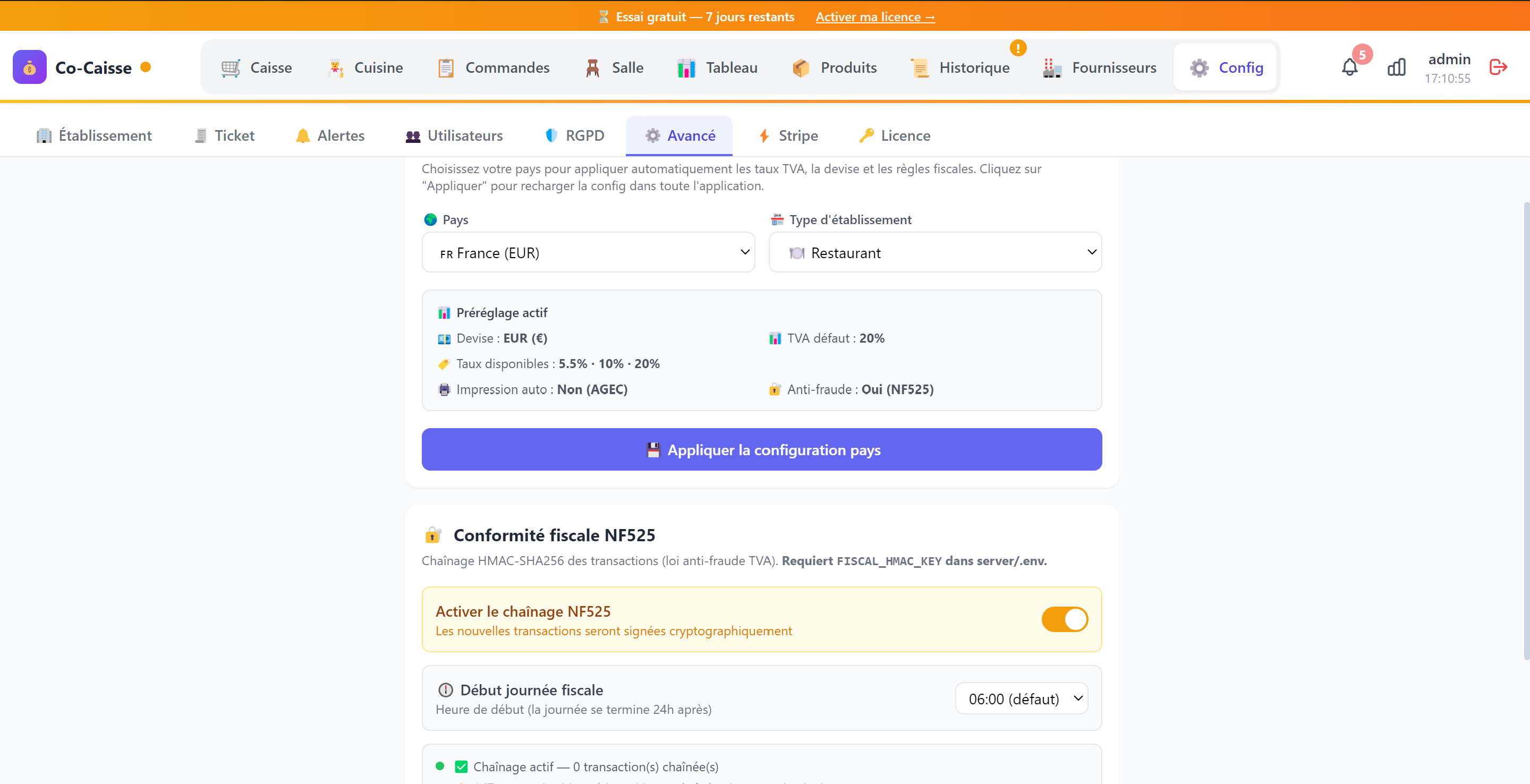 Paramètres avancés Caizon