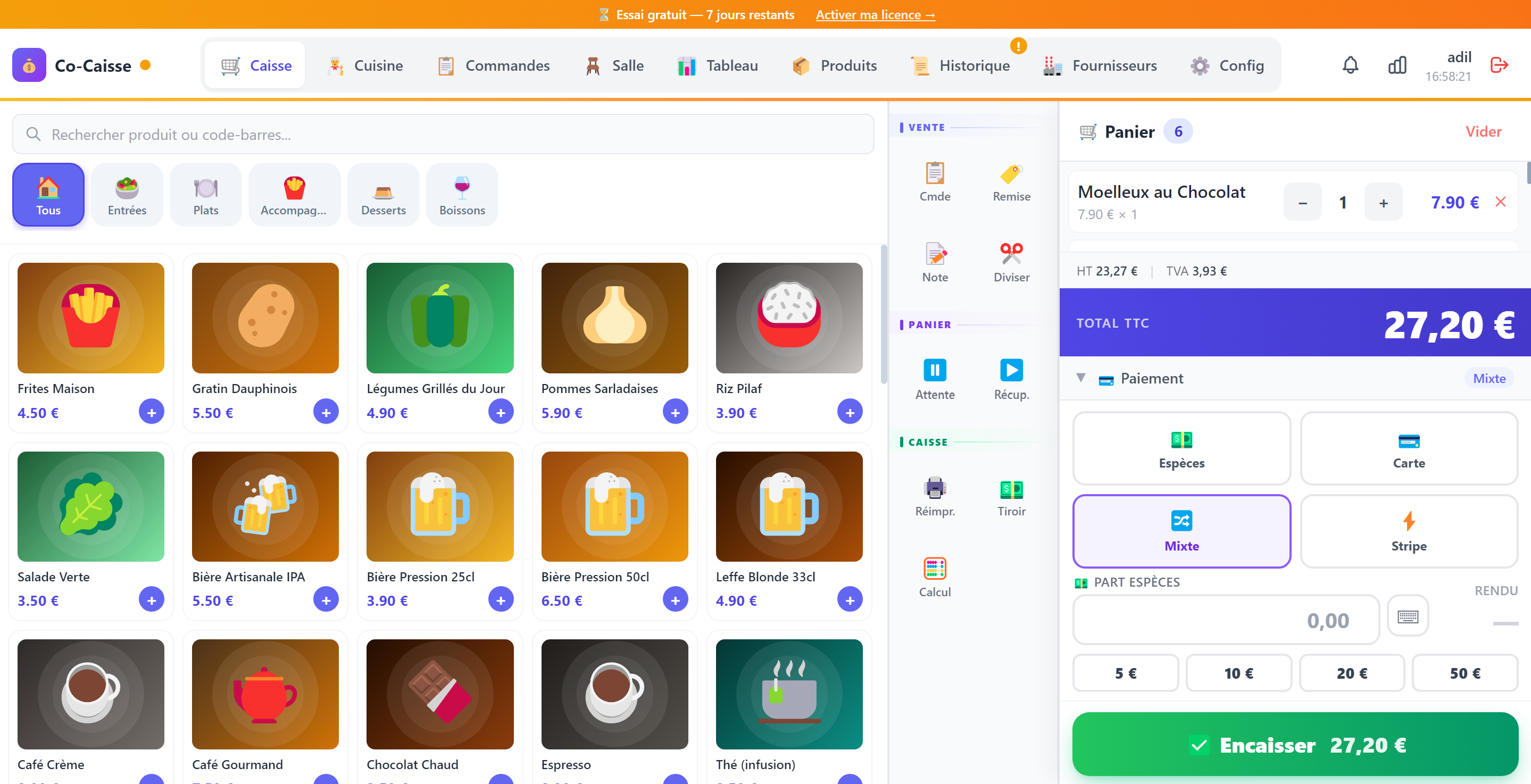 Écran Caisse Caizon — grille produits + panier