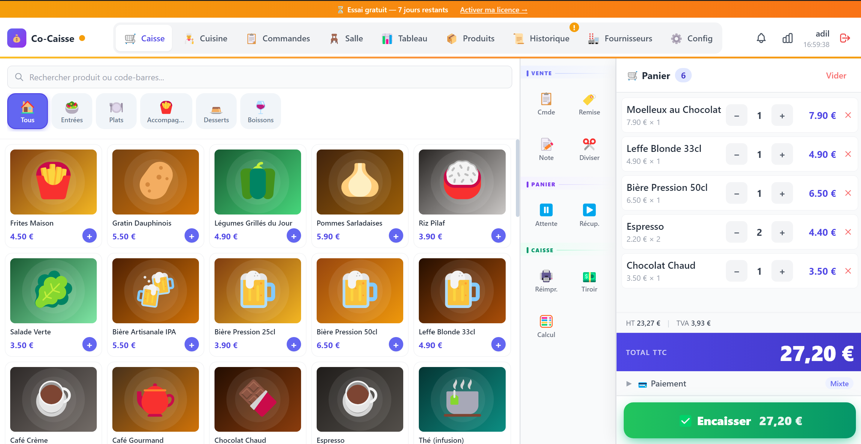 Écran Caisse POS multi-articles — Caizon